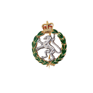 Vintage 9 ct. gold and enamel "Crown" brooch by Garrards