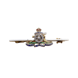 Vintage 18 ct. gold enamel and diamond Royal Artillery regimental brooch