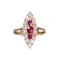 Antique Ruby, Diamond And Gold Navette Shaped Cluster Ring, Chester Hallmark, 1901 - image 1