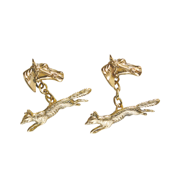 Vintage Fox And Horse Gold Hunting Cufflinks, Circa 1940 - image 1