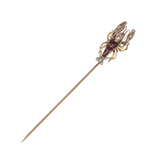 Antique Garnet, Diamond, Ruby, Gold And Silver Lobster Tie Pin, Circa 1900 - image 1