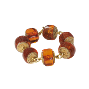 Victorian Amber and Etruscan Style Gold Bracelet in Fitted Case, by Richard A. Green, Circa 1875