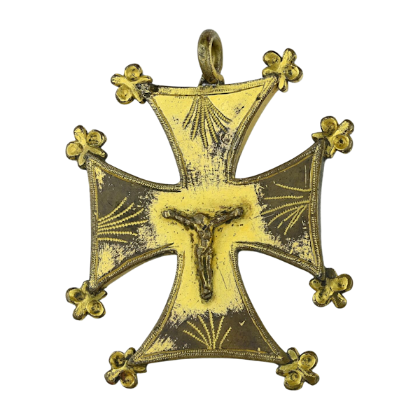 Substantial medieval gilt bronze pectoral cross. French, 15th century. - image 1