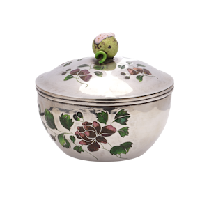 Chinese silver and enamel butter dish, 19 century