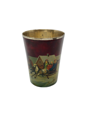 Russian silver and enamel vodka cup, Moscow 1896