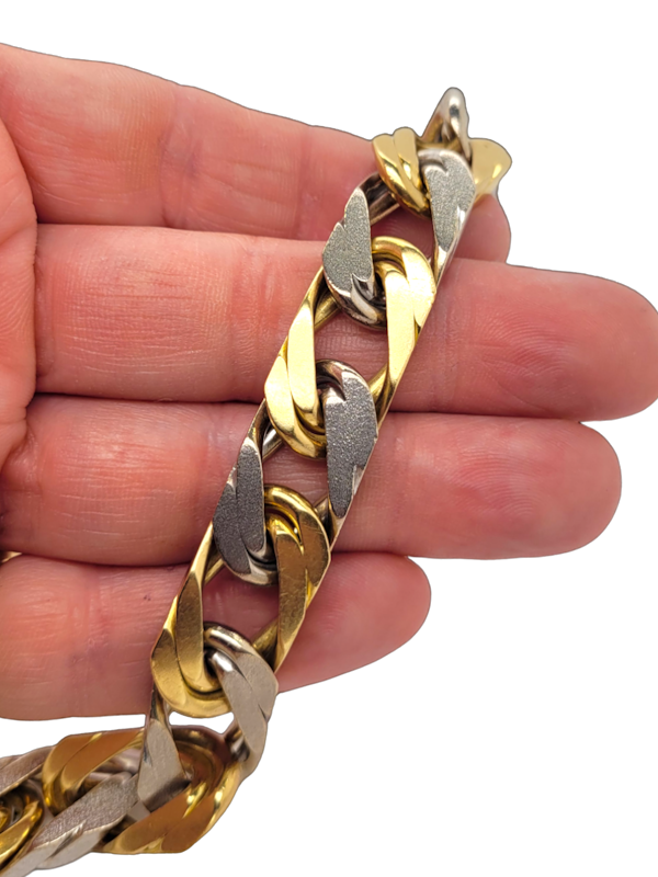 Cool heavy bi colour gold double flat curb gold bracelet SKU: 7019 DBGEMS - image 1