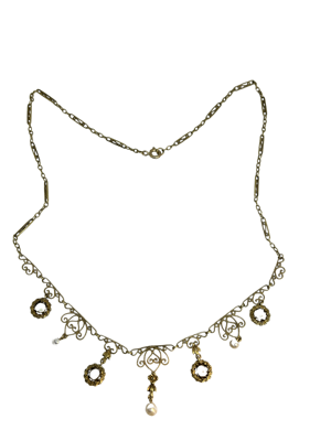 Lovely and delicate Art Nouveau French 18ct gold and natural pearl necklace at Deco&Vintage Ltd