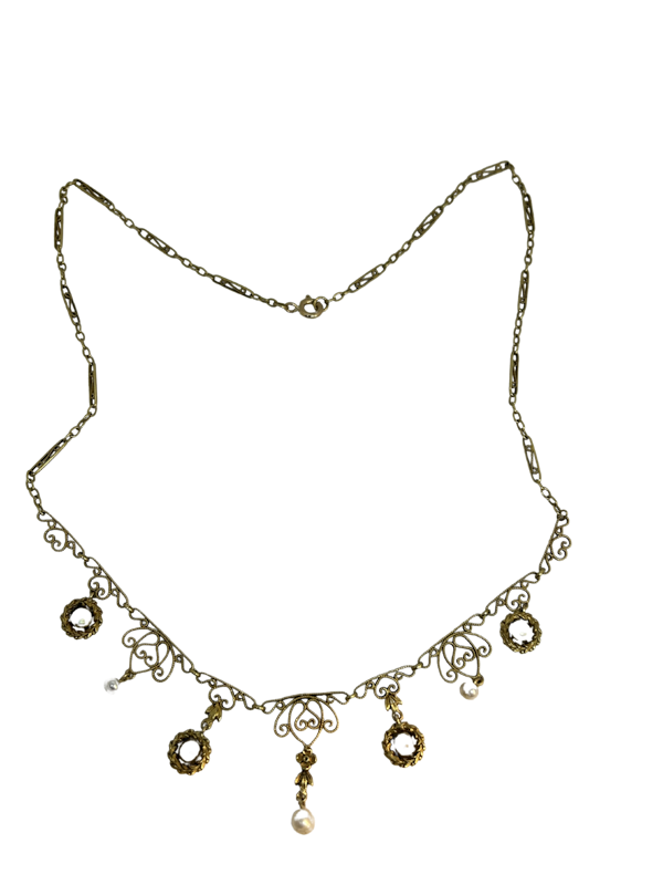 Lovely and delicate Art Nouveau French 18ct gold and natural pearl necklace at Deco&Vintage Ltd - image 1