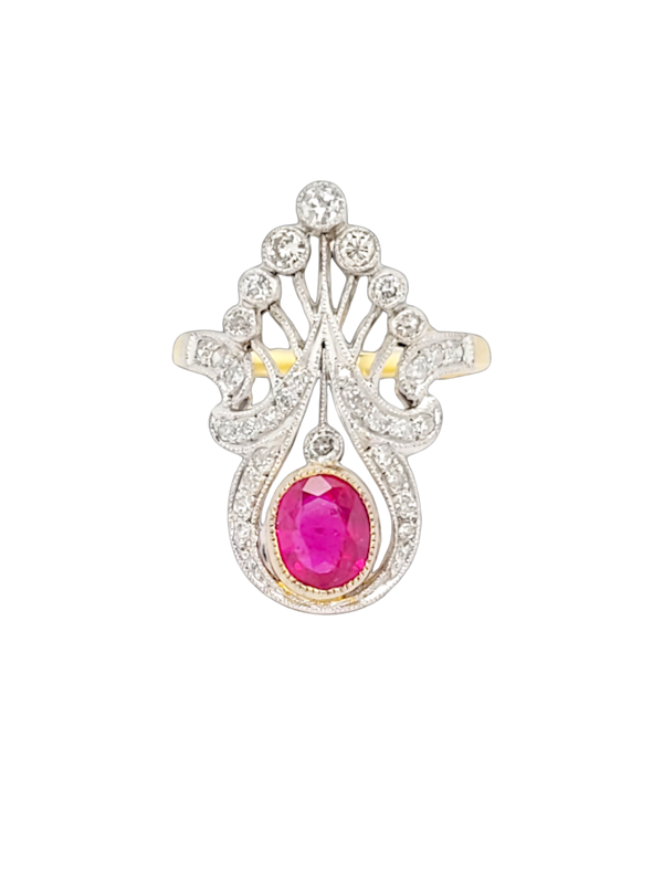Art nouveau ruby and diamond ring SKU: 7056 DBGEMS - image 1