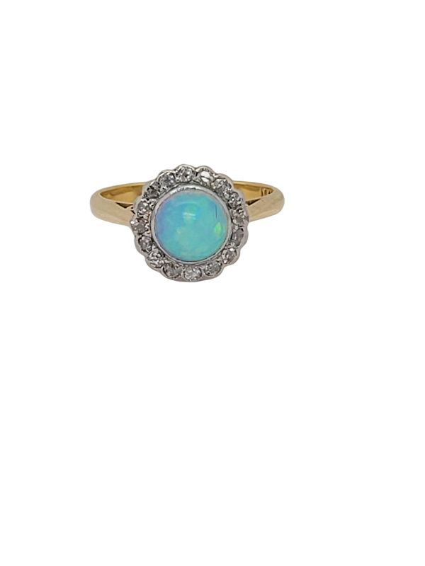 Antique opal and diamond cluster ring SKU: 7058 DBGEMS - image 1