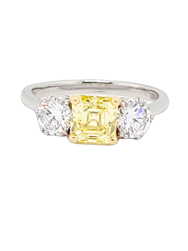 Fine fancy intense asscher cut diamond engagement ring SKU: 7069 DBGEMS - image 1
