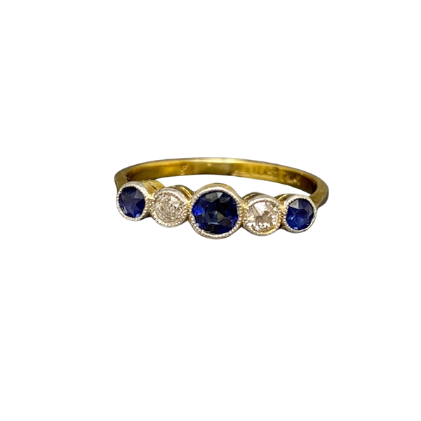 Sapphire Diamond five stone Ring in 18ct Gold/Platinum date circa 1905, Lilly's Attic since 2001 - image 1
