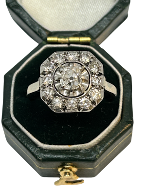 Cute and sweet Art Deco French diamond platinum ring at Deco&Vintage Ltd