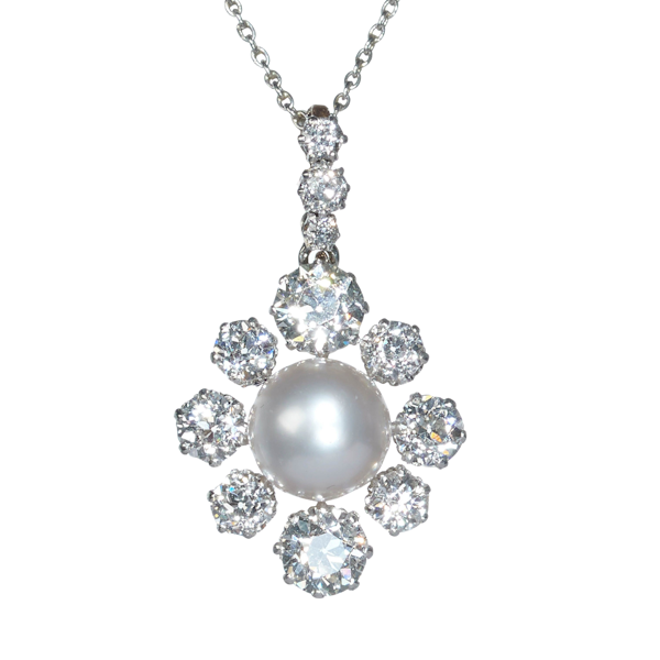 Antique Pearl, Diamond, Platinum And Gold Cluster Pendant, Circa 1910 - image 1