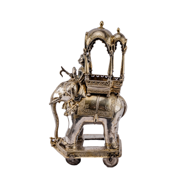 A fine and rare early 19th century Indian silver and parcel gilt elephant toy. - image 1