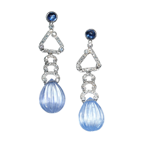 Art Deco Marzo Sapphire And Diamond Drop Earrings, Circa 1930 - image 1