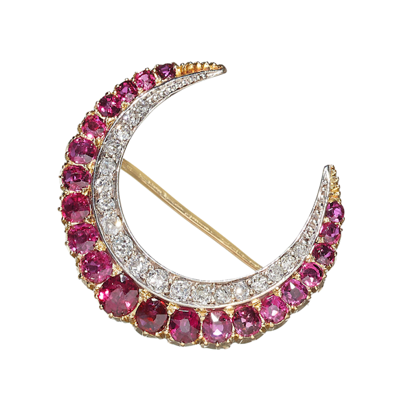 Antique Ruby, Diamond, Gold And Silver Crescent Brooch, Circa 1900 - image 1