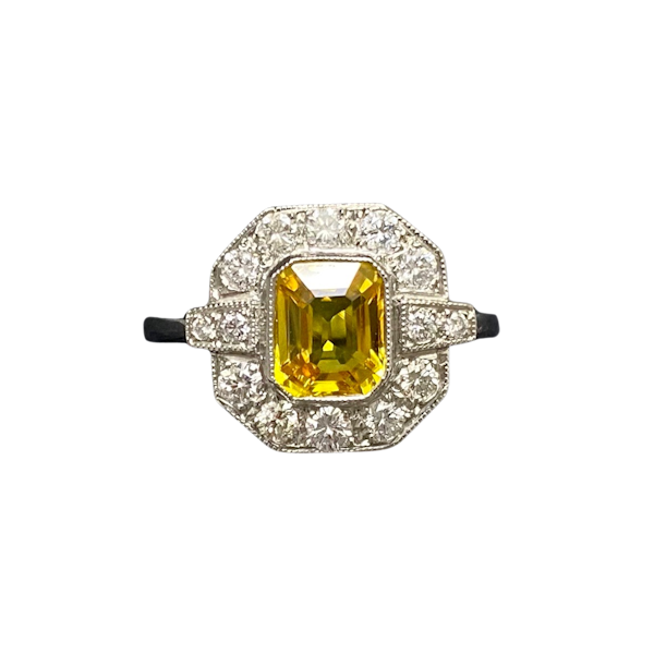 Yellow Sapphire Diamond Ring in Platinum date circa 1960, SHAPIRO & Co since1979 - image 1