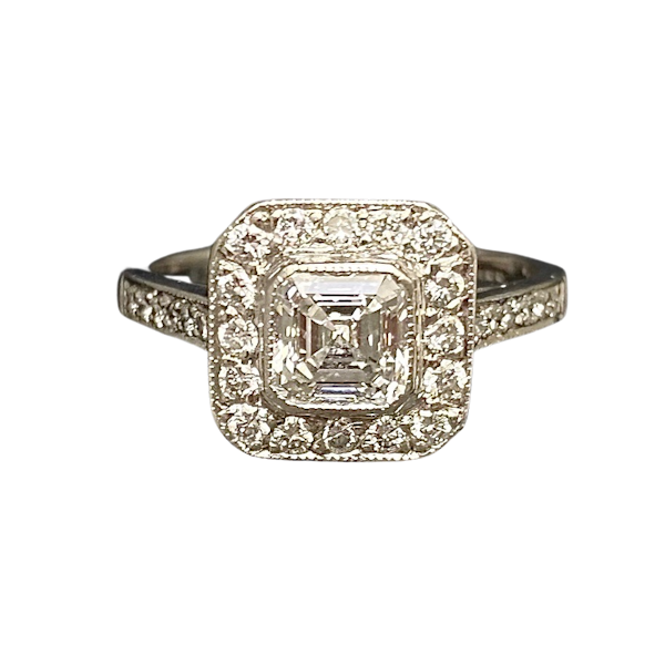 Asscher Cut Diamond E colour Ring in Platinum Date circa 1980, SHAPIRO & Co since1979 - image 1