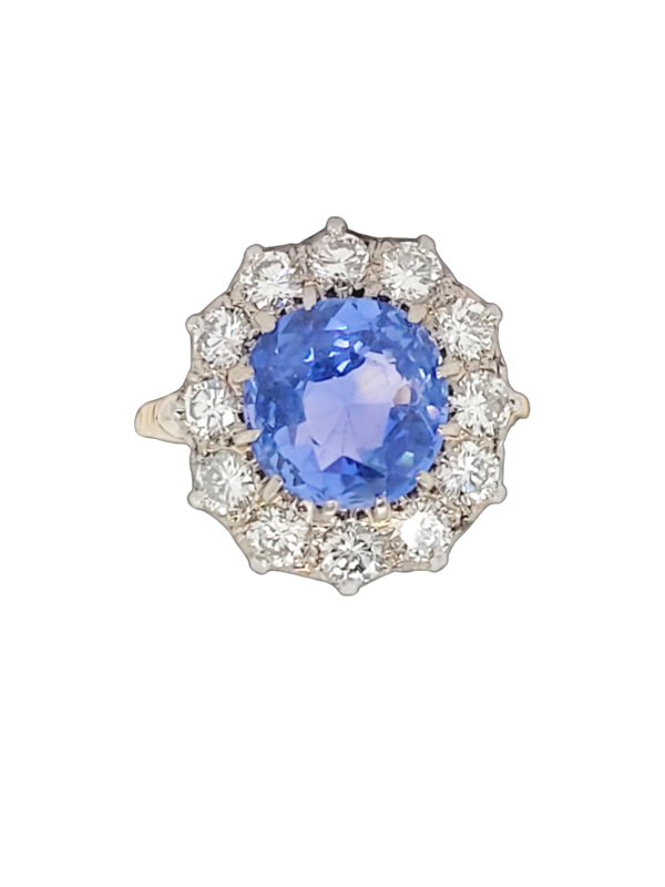 Antique 4.5ct Cornflower blue Ceylon sapphire cluster engagement ring SKU: 7121 DBGEMS - image 1