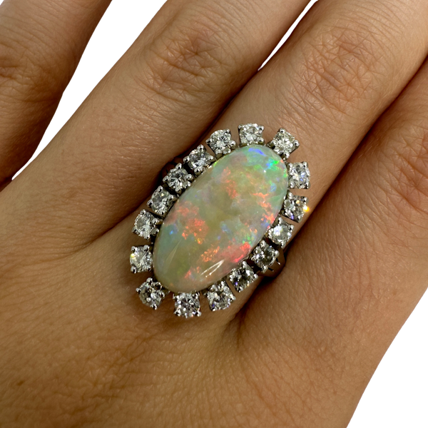 Large Opal & Diamond Cluster Ring.  CHIQUE to ANTIQUE - image 1