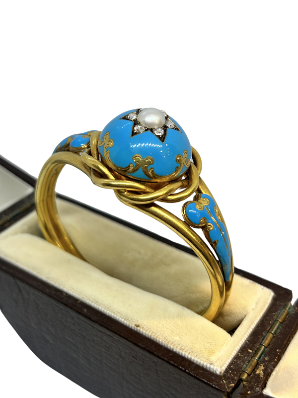 Beautiful Victorian pearl diamond enamel bangle at Deco&Vintage Ltd - image 1