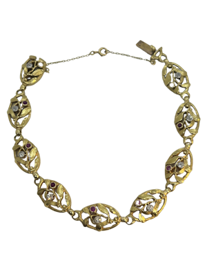 Beautiful Art Nouveau French diamond ruby 18ct gold bracelet at Deco&Vintage Ltd
