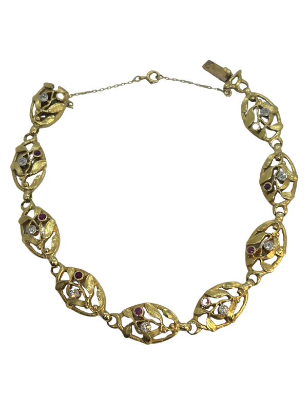 Beautiful Art Nouveau French diamond ruby 18ct gold bracelet at Deco&Vintage Ltd - image 1