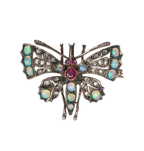 Antique Opal, Ruby and Diamond Butterfly Brooch, Circa 1890 - image 1