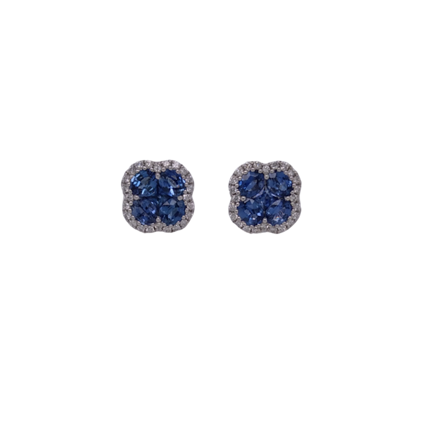 Fine Vibrant Blue Colour Sapphire And Diamond Earring Studs - image 1