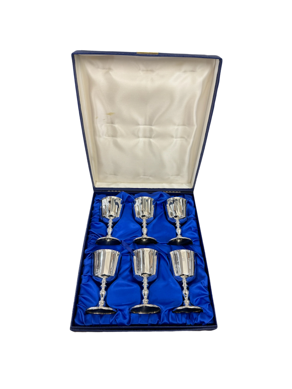 English silver set of six wine goblets by Barker Ellis Silver Co,  Birmingham 1973. - image 1
