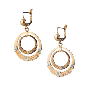 Italian Art Nouveau Antique Gold & Floral Hoop Earrings | c.1900