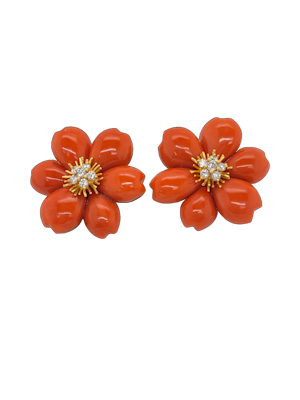 Vintage coral and diamond flower earrings SKU: 7222 DBGEMS