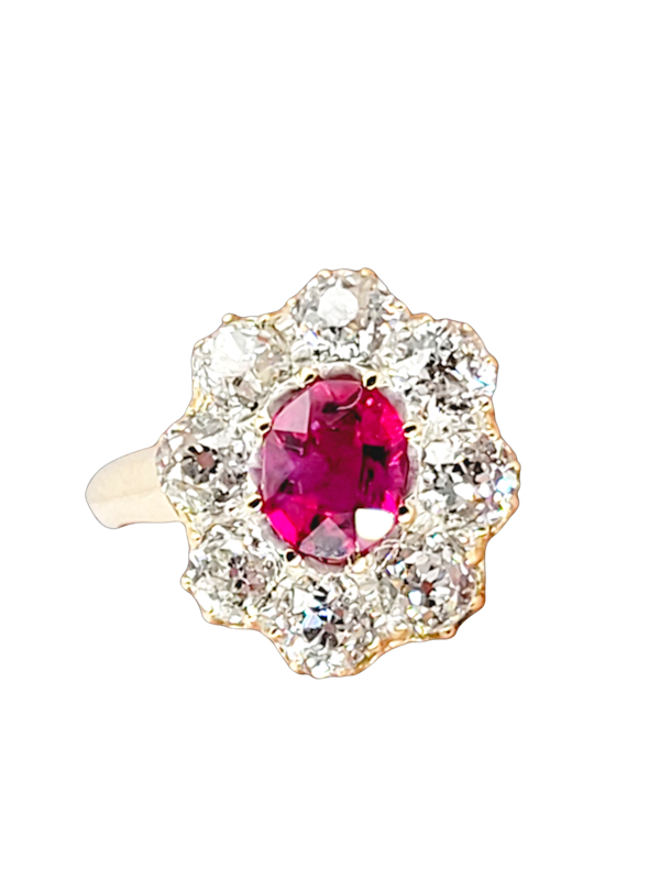 Burmese Ruby and old cut diamond cluster ring SKU: 7229 DBGEMS - image 1