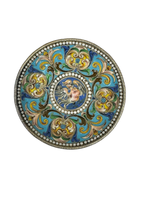 Antique Russian silver and shaded enamel bonbon dish, Moscow, 1908