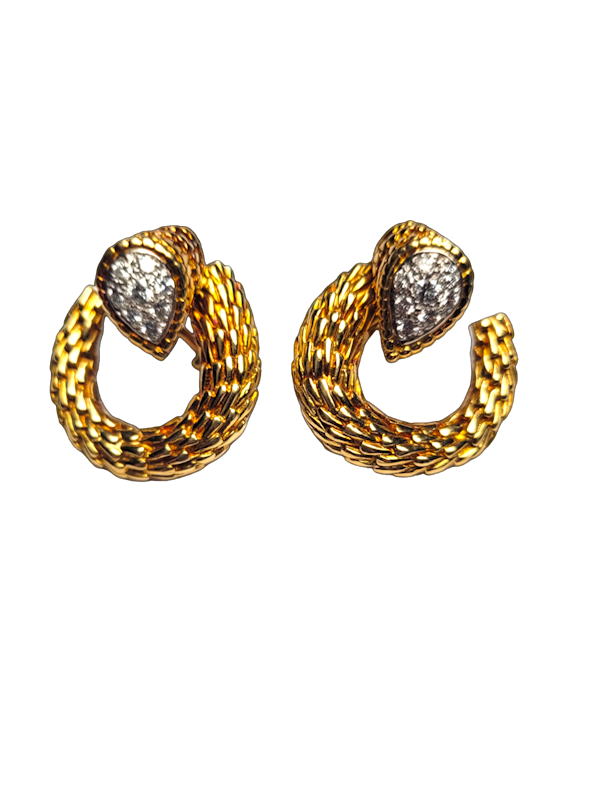 Stylish gold hoop earrings with diamond highlights SKU: 7264 DBGEMS - image 1