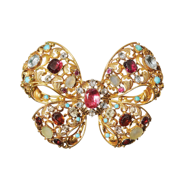 Antique Multi Gem and Gold Bow Brooch, Circa 1860 - image 1