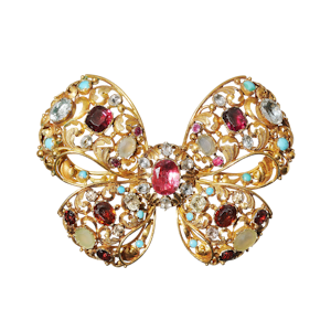 Antique Multi Gem and Gold Bow Brooch, Circa 1860
