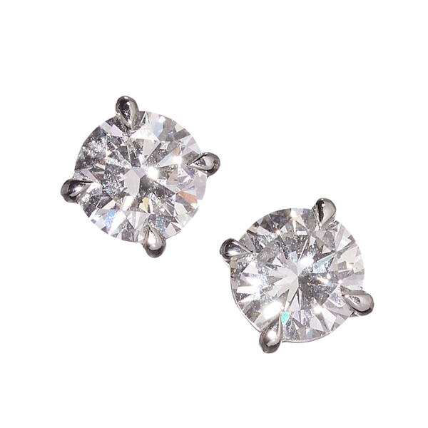 Modern Diamond and Platinum Four Claw Stud Earrings,  2.11 Carats - image 1