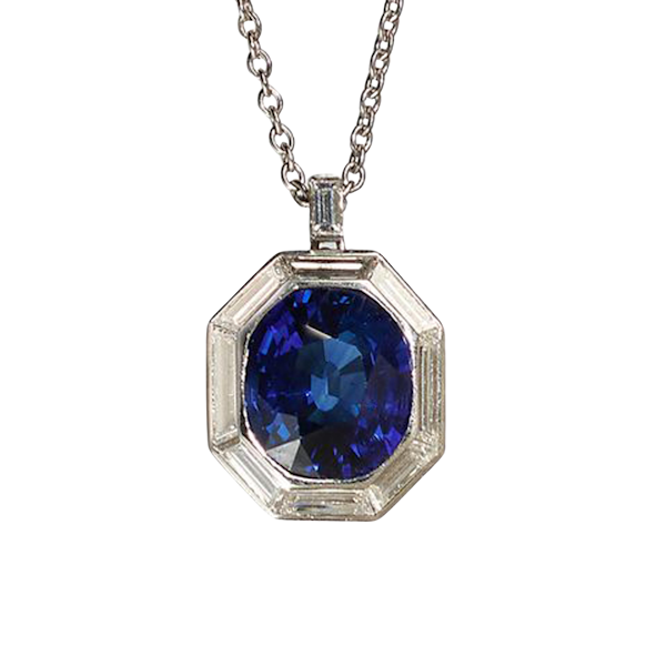 Modern Sapphire Diamond and Platinum Pendant, 4.50 Carats - image 1