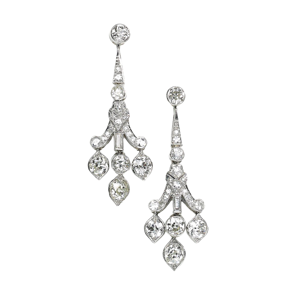 Art Deco Diamond and Platinum Drop Earrings, Circa 1920 - image 1