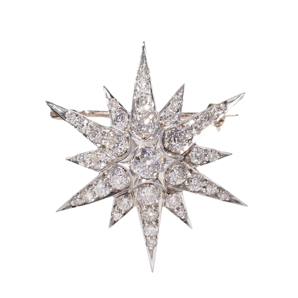 Antique Diamond and Silver Upon Gold Star Brooch, Circa 1890 - image 1