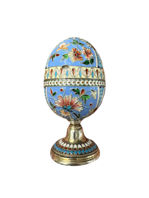 Antique Russian silver shaded enamel egg stand, Moscow, circa 1890s