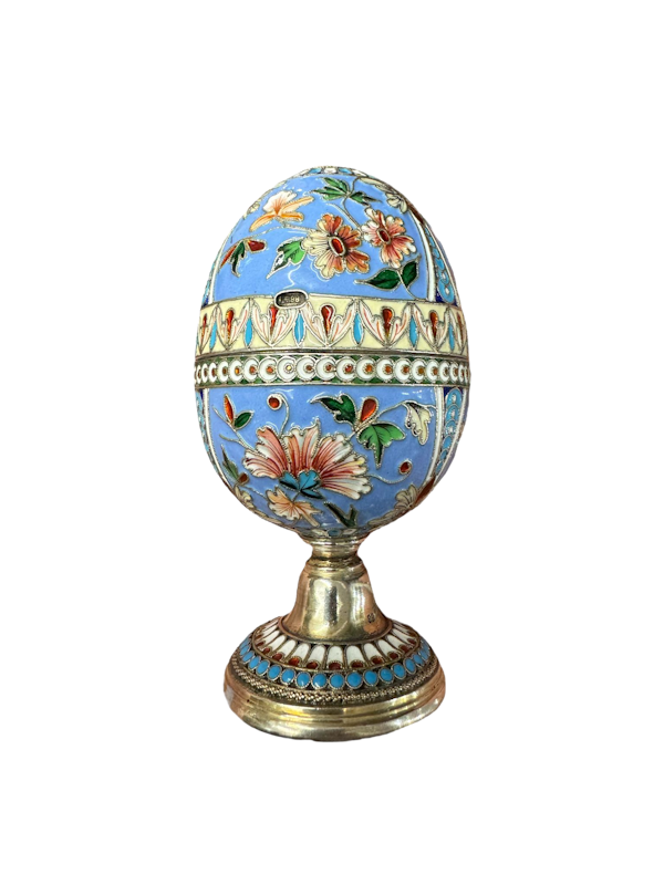 Antique Russian silver shaded enamel egg stand, Moscow, circa 1890s - image 1