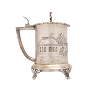 Antique Russian silver tankard with embossed scenery, Moscow, 1895