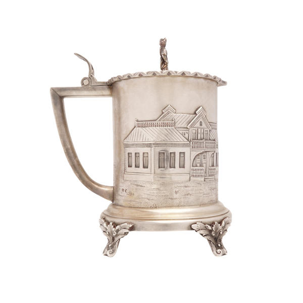 Antique Russian silver tankard with embossed scenery, Moscow, 1895 - image 1