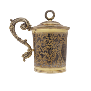 Antique Russian silver gilt and niello cup and cover, Moscow, 1838