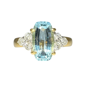 Vintage Aquamarine Ring Diamond Shoulder Ring. SADDINGTONS JEWELLERY Stand 375