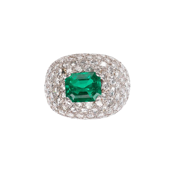 Emerald Diamond and 18ct White Gold Bombé Cluster Ring - image 3