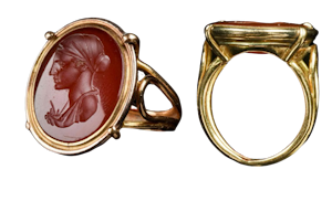 Gold ring with carnelian portrait intaglio